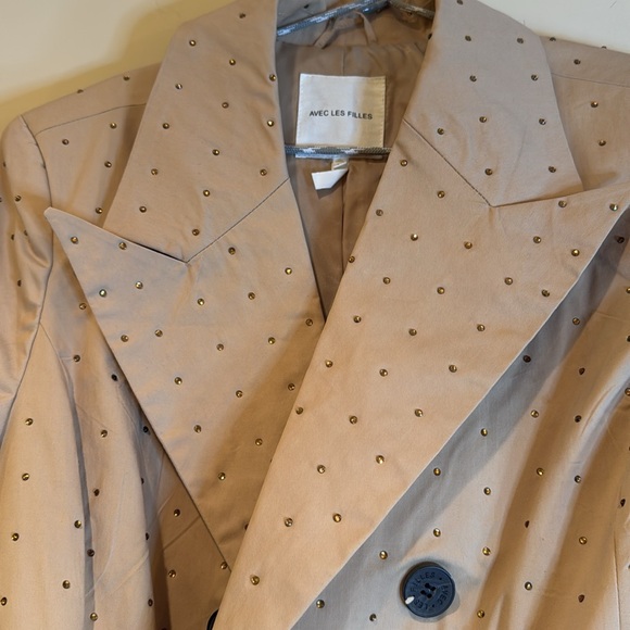 SOLD ‼️‼️les files rhinestone beaded 🧥 trench coat - Picture 3 of 4